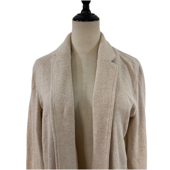 J Crew Women's Beige Knit Sweater Blazer Sz M Cardigan Basic Minimalist Capsule - Picture 2 of 7